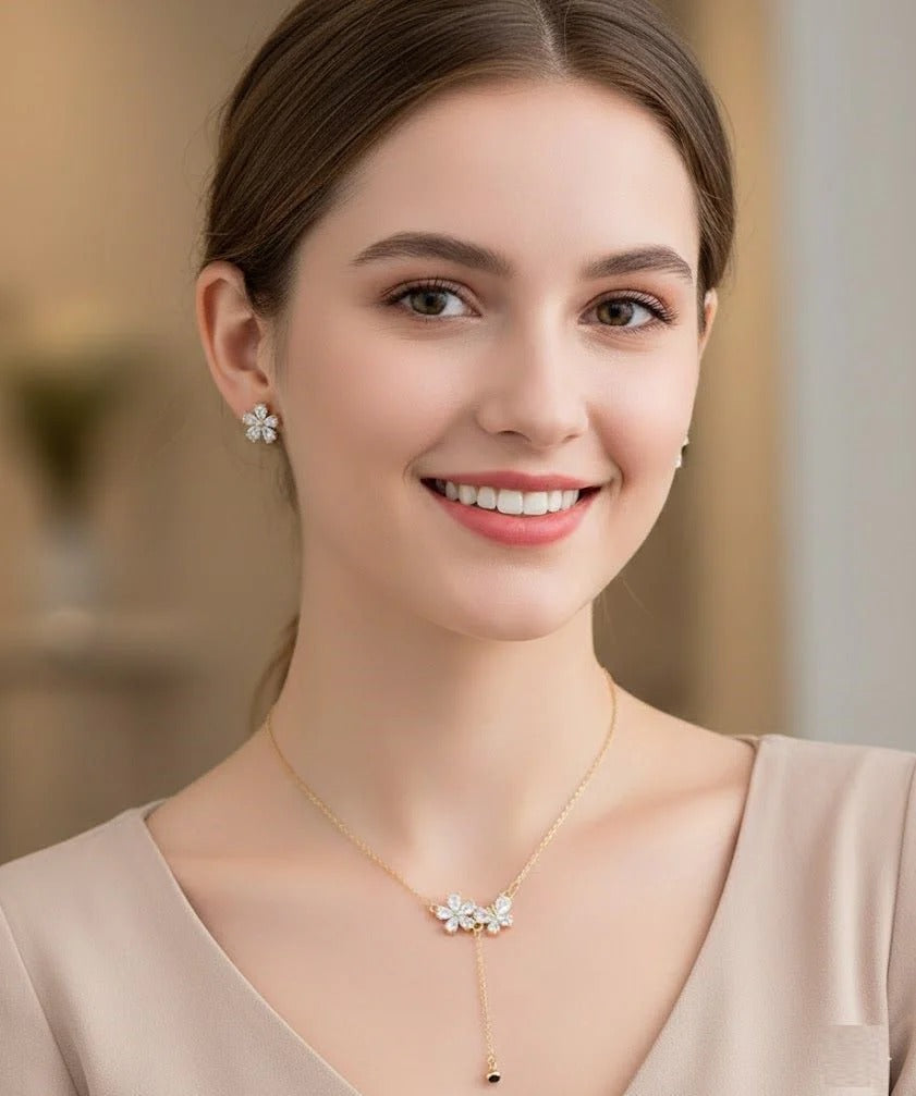 Floral Drop CZ Necklace Set