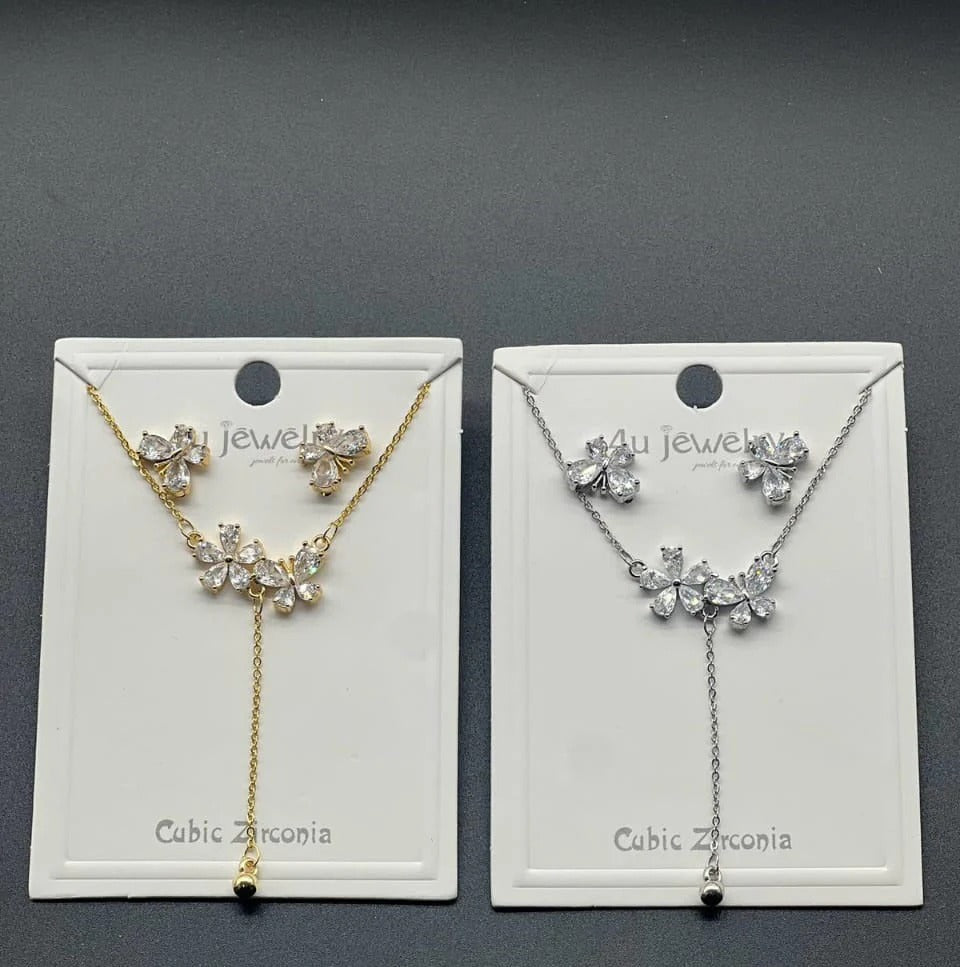 Floral Drop CZ Necklace Set